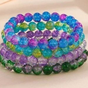Set of 4 Colorful Crystalized Bead Bracelets